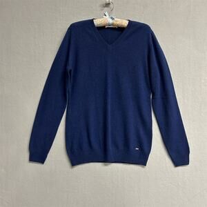 ZHILI Woman’s V-Neck Cashmere Wool Blend Sweater Blue Pullover Size Large